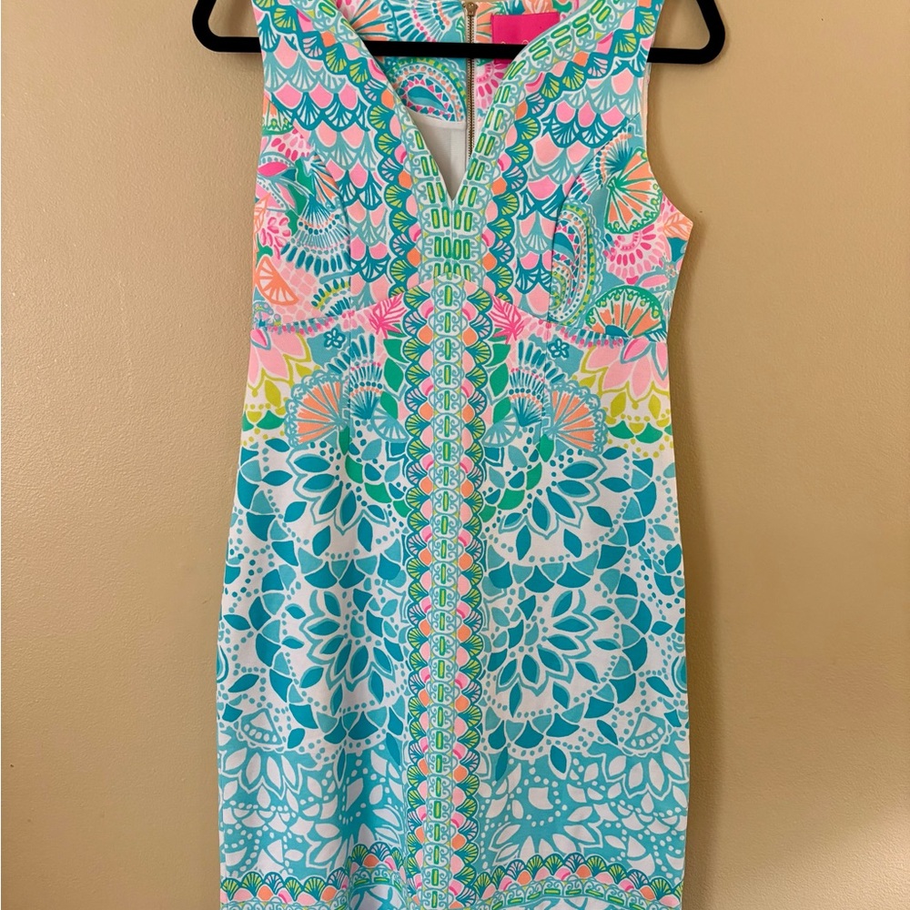 Lilly Pulitzer Sigrid Caribbean Citrus Engineered Pique Knit Shift Dress Size 2 - Picture 2 of 5